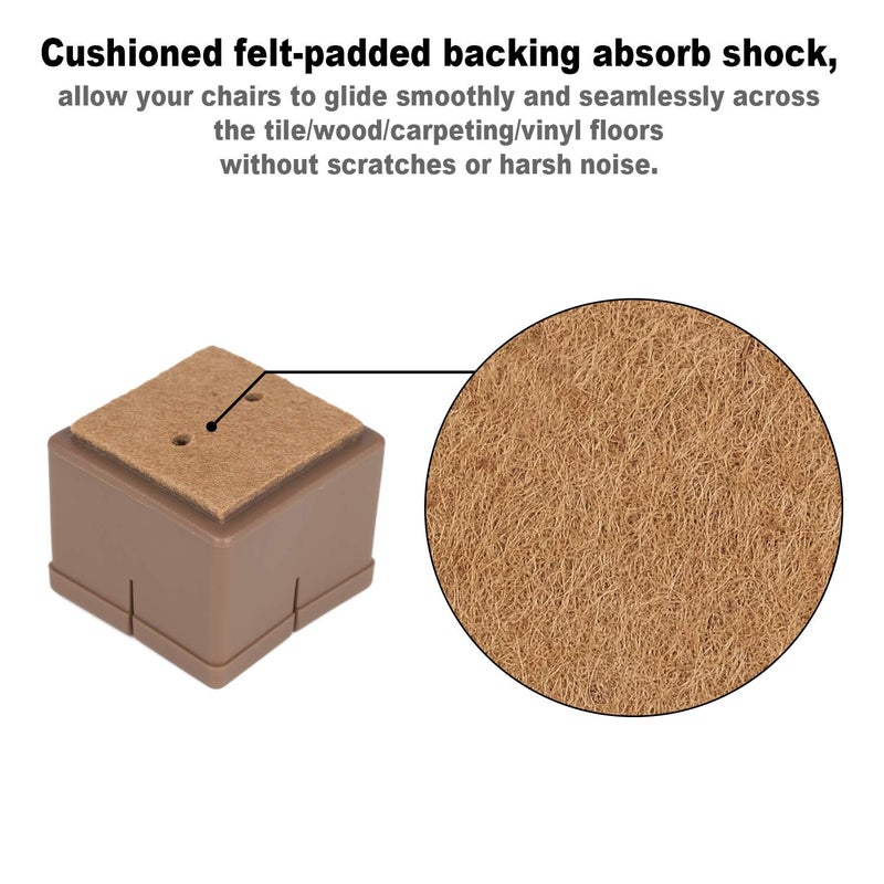 Anwenk Chair Leg Floor Protectors Square Furniture Leg Caps 1 1/4 to 1 3/8â€ with Felt Pads Brown (16 Pack) - Image 5